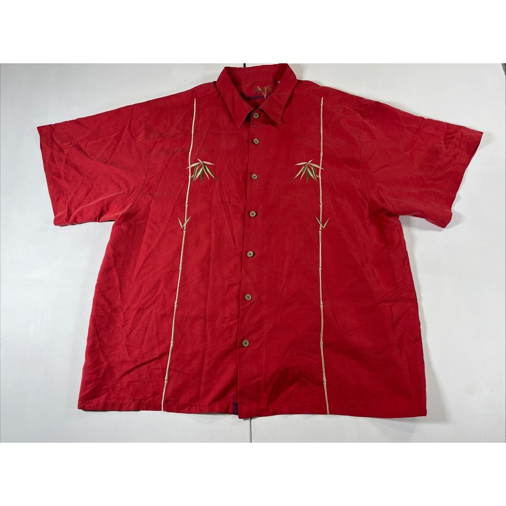 Bamboo Cay Embroidered Short Sleeve Button Up Shirt Red Men's 3XL